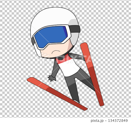 スキージャンプを飛ぶ男性のイラスト 134372849