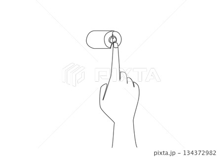 Flat continuous line drawing of human hand pressing reset button, representing restarting, fresh opportunities, and empowerment in a lifestyle concept for National Start Over Day celebration. 134372982