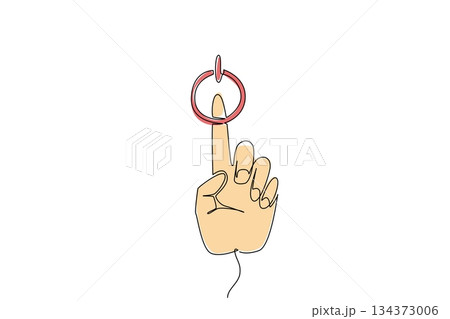 A hand points to reset symbol in continuous line drawing style, reflecting technology concept, restart, renewal, and positive symbolic energy for the celebration of National Start Over Day. 134373006