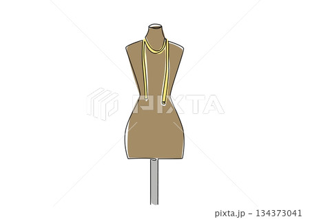 A tailor mannequin with measuring tape is illustrated in one line drawing style, representing tailoring business concept, garment making tools, and honoring artisans for National Tailors Day. A tailor mannequin with measuring tape is illustrated in one line drawing style, representing tailoring business concept, garment making tools, and honoring artisans for National Tailors Day. 134373041