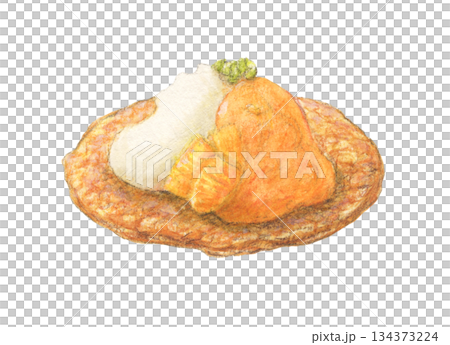 Orange canapé watercolor pencil illustration Orange canapé watercolor pencil illustration 134373224