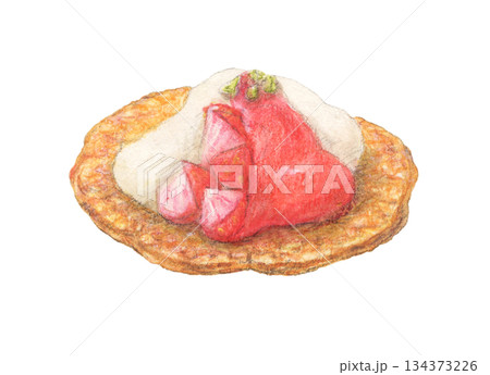 いちごカナッペ　水彩色鉛筆イラスト 134373226
