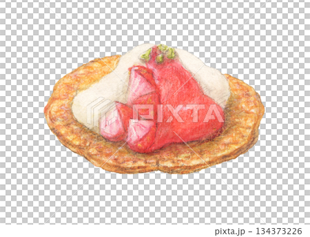 いちごカナッペ　水彩色鉛筆イラスト 134373226