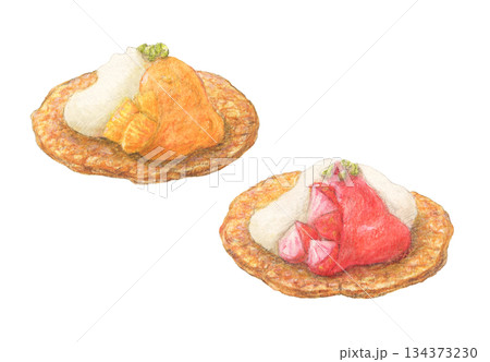 フルーツカナッペ　水彩色鉛筆イラスト 134373230