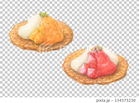 フルーツカナッペ　水彩色鉛筆イラスト 134373230