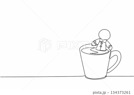 Continuous line draw of a gingerbread man cookie dipping into a warm coffee cup, representing cozy winter vibes and holiday treats for National Gingerbread Cookie Day in a minimalist festive concept Continuous line draw of a gingerbread man cookie dipping into a warm coffee cup, representing cozy winter vibes and holiday treats for National Gingerbread Cookie Day in a minimalist festive concept 134373261