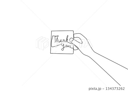 Minimal continuous line drawing showing a human hand holding a thank you note paper, representing gratitude and appreciation in a business concept theme for Thank You Day celebration. Minimal continuous line drawing showing a human hand holding a thank you note paper, representing gratitude and appreciation in a business concept theme for Thank You Day celebration. 134373262