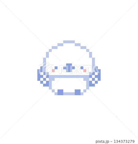 万歳座る青色シマエナガのドット絵 万歳座る青色シマエナガのドット絵 134373279