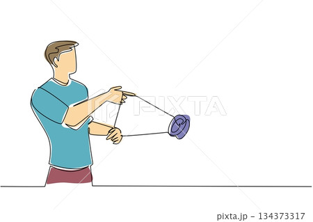 A continuous line drawing of a young man skillfully playing with a yo-yo, representing the creativity and joy of toy culture for National Yo-Yo Day in a modern art concept. A continuous line drawing of a young man skillfully playing with a yo-yo, representing the creativity and joy of toy culture for National Yo-Yo Day in a modern art concept. 134373317