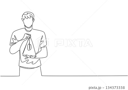 A single line drawing of a young man skillfully creating a yo-yo triangle trick, symbolizing control and artistry. This illustration captures the creativity of National Yo Yo Day celebration. 134373338
