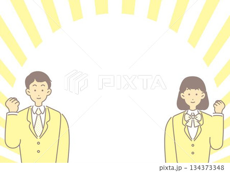 学生服の男女、受験　勉強　合格　コピースペース　ベクターイラスト　フレーム　背景　イラスト素材 134373348