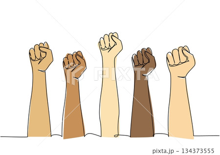 One line draw activism concept for event Democracy Day. Human hands united in powerful gesture, represent protest, civil rights, strength in diversity, and the fight for equal representation One line draw activism concept for event Democracy Day. Human hands united in powerful gesture, represent protest, civil rights, strength in diversity, and the fight for equal representation 134373555