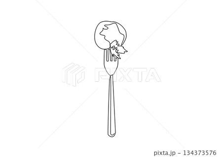 Single line drawing of a falafel bite on a fork with herbs, an international event concept for International Falafel Day, ideal for posts and stickers about plant-based snacks and tasty joy. Single line drawing of a falafel bite on a fork with herbs, an international event concept for International Falafel Day, ideal for posts and stickers about plant-based snacks and tasty joy. 134373576