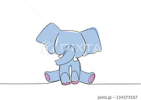 Continuous line drawing animal concept shows a sitting baby elephant, ideal for children decor, nursery, or wildlife education themes. This adorable animal exudes charm and protection. Continuous line drawing animal concept shows a sitting baby elephant, ideal for children decor, nursery, or wildlife education themes. This adorable animal exudes charm and protection. 134373587