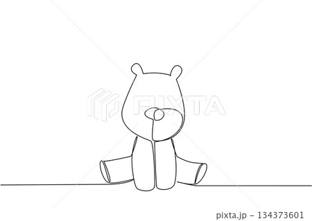 Single line draw of a cute baby polar bear sitting with round muzzle and tiny ears, a wildlife concept themed for cute wild animals cartoon sitting, ideal for nursery prints, stickers, and kids decor 134373601
