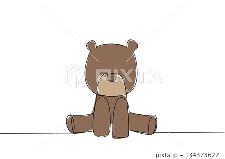 Continuous line drawing animal concept of a baby brown bear sitting calmly. Ideal for forest themes, nursery decor, or wildlife education, highlighting cuteness and innocence in wild mammals. Continuous line drawing animal concept of a baby brown bear sitting calmly. Ideal for forest themes, nursery decor, or wildlife education, highlighting cuteness and innocence in wild mammals. 134373627