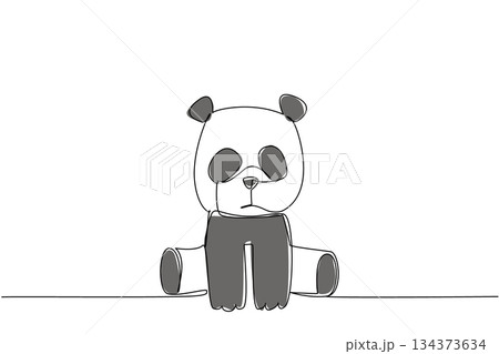 One line drawing nature concept of a baby panda with black big round eyes and ears sitting sweetly. Panda cub features chunky limbs and big eyes, ideal for nursery, wildlife, or Asian animal themes One line drawing nature concept of a baby panda with black big round eyes and ears sitting sweetly. Panda cub features chunky limbs and big eyes, ideal for nursery, wildlife, or Asian animal themes 134373634