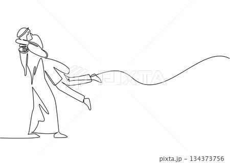 Continuous line drawing illustrates an Arab couple hugging each other with love and joy, show unity, trust, and emotion for the love concept on National Loving Day. Wife calm jumping hug to husband Continuous line drawing illustrates an Arab couple hugging each other with love and joy, show unity, trust, and emotion for the love concept on National Loving Day. Wife calm jumping hug to husband 134373756