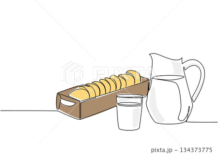 One line drawing of a wooden tray container box filled with cookies next to a pitcher and a glass of milk, showing quantity and refreshment breakfast. Celebrate National Peanut Butter Cookie Day event One line drawing of a wooden tray container box filled with cookies next to a pitcher and a glass of milk, showing quantity and refreshment breakfast. Celebrate National Peanut Butter Cookie Day event 134373775