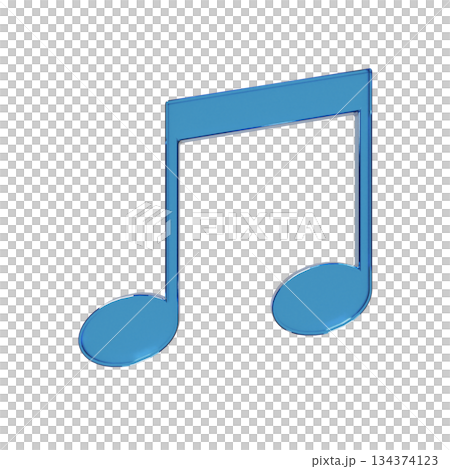 3D illustration of a simple doublet musical note flat icon. Transparent blue glass morphism mark 2 134374123