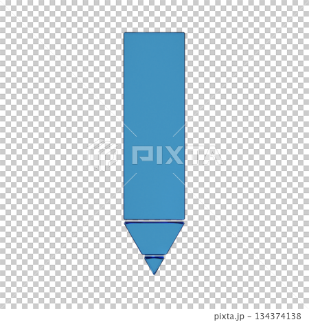 鉛筆扁平圖示的 3D 插圖。透明藍色玻璃變形標記 2 134374138