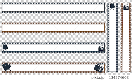 A caption base set with movie negative film style camera and clapperboard icons 134374608