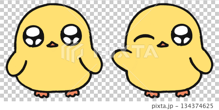Hand-drawn, cute chick character, set of two facial expressions: normal and winking Hand-drawn, cute chick character, set of two facial expressions: normal and winking 134374625