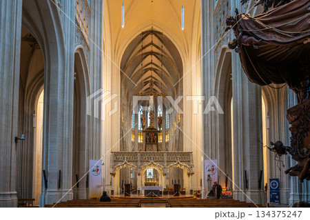 Gothic nave and altar inside Saint Peters Church in Leuven 134375247