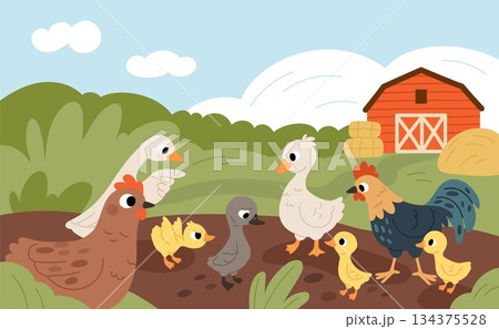 Sad ugly duckling. Domestic birds laugh at dark duckling, lonely character, bullying over appearance, fairy tale, society beauty standard cartoon isolated illustration garish vector concept Sad ugly duckling. Domestic birds laugh at dark duckling, lonely character, bullying over appearance, fairy tale, society beauty standard cartoon isolated illustration garish vector concept 134375528