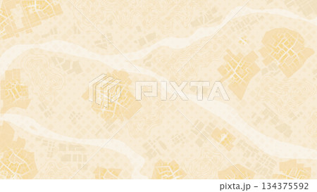 Abstract Urban Landscape Map with Topographic Contour Lines in Warm Yellow Tones. Vector illustration 134375592