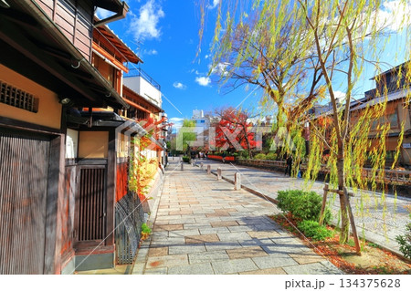 【京都府】快晴の祇園白川と紅葉 134375628