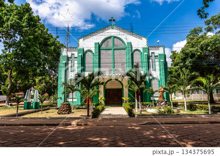 Parish of Saint Anthony of Padua in Belterra, Para in Brazil. American village built by Henry Ford 134375695