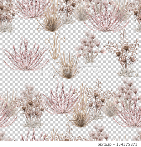 A seamless pattern with dried herbs and flowers. Watercolor illustration for eco-projects, posters, hotel designs, and nature reserve websites. A seamless pattern with dried herbs and flowers. Watercolor illustration for eco-projects, posters, hotel designs, and nature reserve websites. 134375873