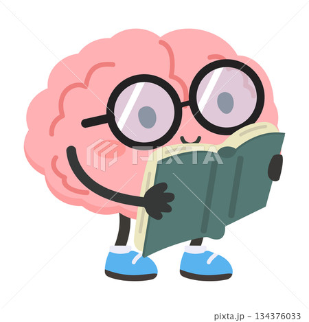 Cartoon Brain Reading a Book Illustration 134376033