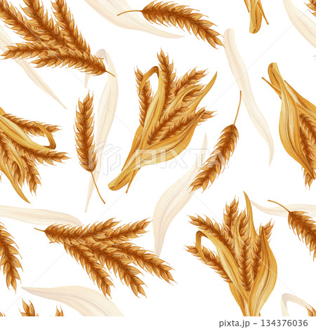 A seamless watercolor pattern with wheat and grains. Perfect for bakeries, cafes, packaging, menus, and farm branding. Hand-drawn in a rustic style, perfect for food and farming themes. Harvest A seamless watercolor pattern with wheat and grains. Perfect for bakeries, cafes, packaging, menus, and farm branding. Hand-drawn in a rustic style, perfect for food and farming themes. Harvest 134376036