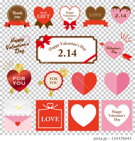 Valentine's Day illustration set. Heart frame, presents, chocolates, etc. 134376043