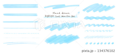 手描きのアンダーラインマーカーセット。ハイライト、重要なポイント。罫線、テキストを強調する時の装飾。 134376102