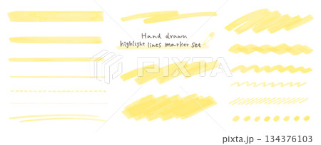 手描きのアンダーラインマーカーセット。ハイライト、重要なポイント。罫線、テキストを強調する時の装飾。 134376103