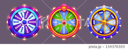 Fortune wheel icons with vibrant segments 134376303