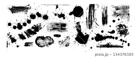 Grunge splatter doodle set with black paint splash Grunge splatter doodle set with black paint splash 134376385