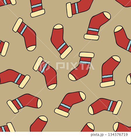Vector isolated illustration of a pattern with Christmas socks. Vector isolated illustration of a pattern with Christmas socks. 134376719