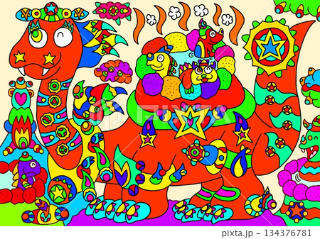 温泉の竜・背景付き 134376781