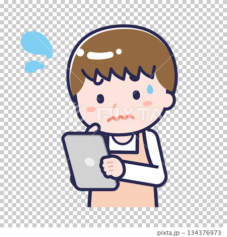 A male "childcare worker" using a tablet 134376973