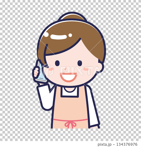 A female "childcare worker" using a smartphone 134376976