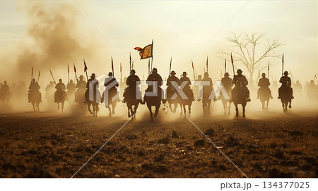 荒野を進む騎兵隊 134377025