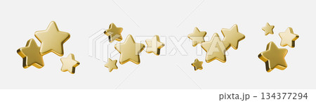3D gold star icon set isolated on white background for rating and review concepts. Gold star rating set shows five star award icons, rating, feedback and quality symbols for UI, apps, products 134377294
