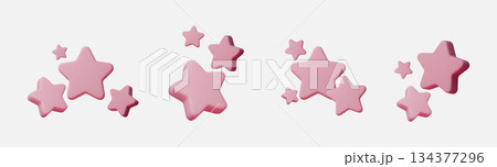 3D pink star icon set isolated on white background for rating and review design. Pink star symbols express five star rating, quality, reward and customer satisfaction for apps, UI and web interfaces. 3D pink star icon set isolated on white background for rating and review design. Pink star symbols express five star rating, quality, reward and customer satisfaction for apps, UI and web interfaces. 134377296
