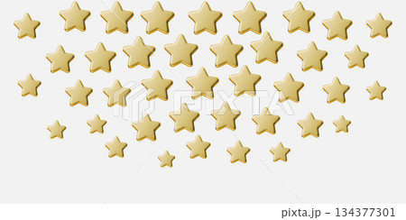 Gold 3D star on white background. Gold star icons for reviews, awards and feedback. Premium stars for rating systems, quality marks, achievements and customer reviews. 134377301