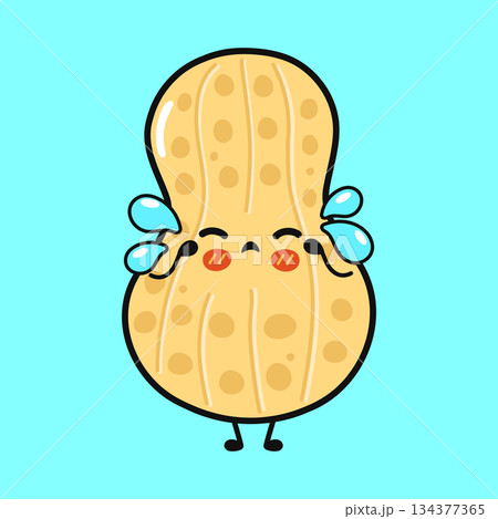 Crying peanut cartoon character with sad expression and tears Crying peanut cartoon character with sad expression and tears 134377365
