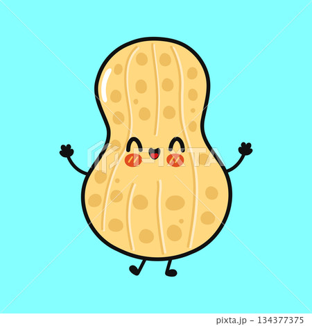 Peanut character smiling cheerfully on light blue background Peanut character smiling cheerfully on light blue background 134377375